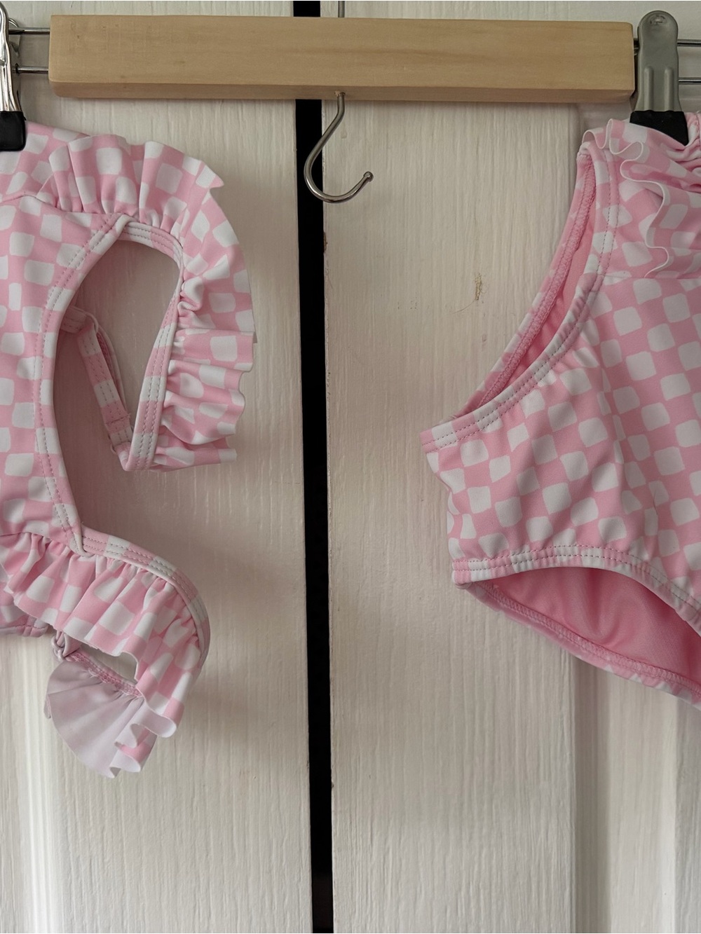 Toddler Girl's Pink Checker Ruffle Bikini Set